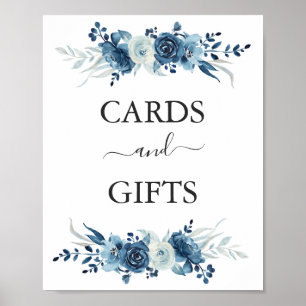 Blue watercolor floral wedding Cards & Gifts sign
