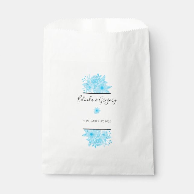 Blue Watercolor Floral Wedding   Favour Bags (Front)