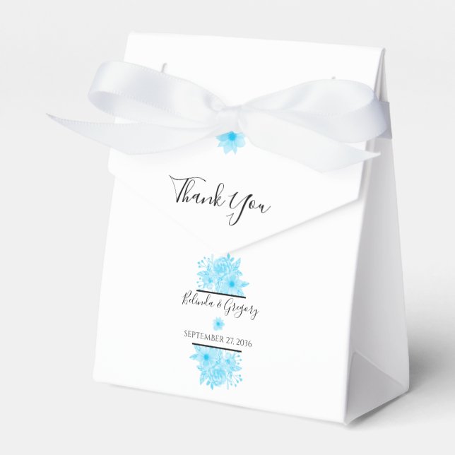 Blue Watercolor Floral Wedding Favour Box (Front Side)