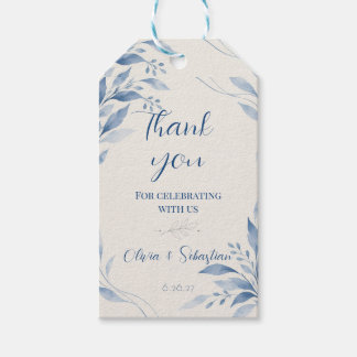 Blue Watercolor Floral Wedding Favour Tags