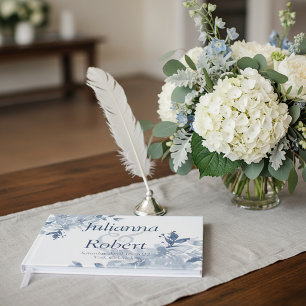 Blue watercolor floral  wedding  guest book