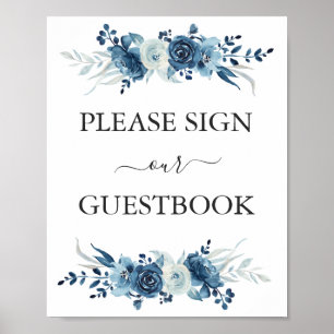 Blue watercolor floral wedding guestbook sign