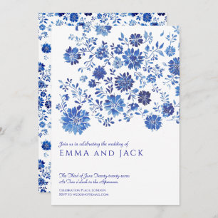 Blue Watercolor Floral Wedding Invitation
