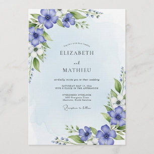 Blue Watercolor Floral Wedding Invitation