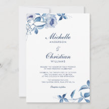 Blue Watercolor Floral Wedding Invitation