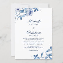 Blue Watercolor Floral Wedding Invitation