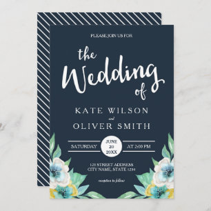 Blue Watercolor Floral Wedding Invitation