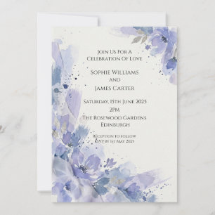 Blue Watercolor Floral Wedding Invitation