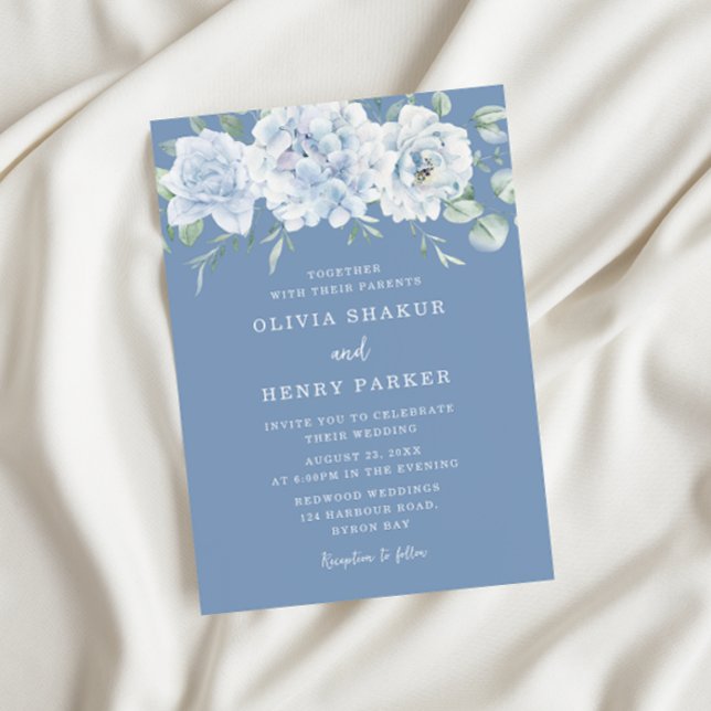 Blue Watercolor Floral Wedding Invitation (Creator Uploaded)