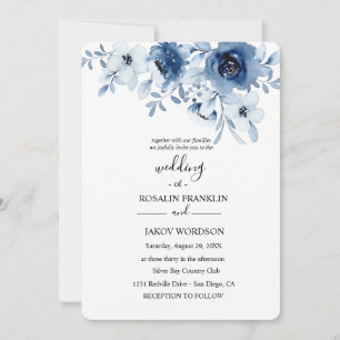 blue watercolor floral wedding Invitation