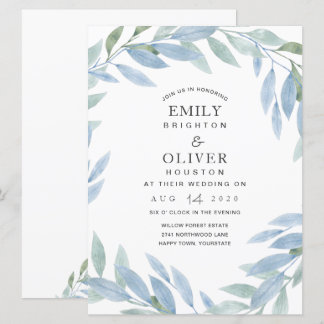 Blue Watercolor Floral Wedding Invitations