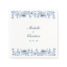 Blue Watercolor Floral Wedding Napkin