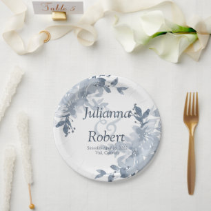 Blue watercolor floral  wedding  paper plates