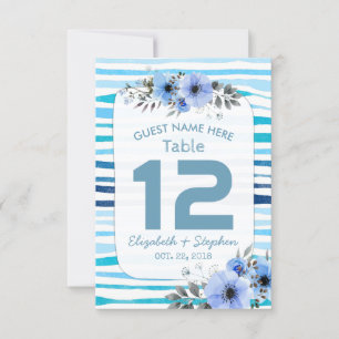 Blue Watercolor Floral Wedding Place Table Number