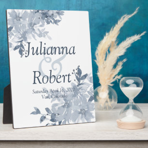 Blue watercolor floral  wedding  plaque