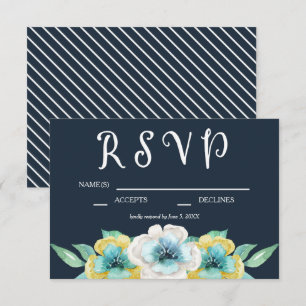 Blue Watercolor Floral Wedding RSVP Card