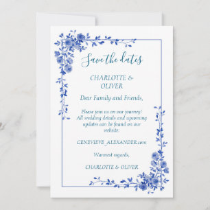 Blue Watercolor Floral Wedding Save The Date Cards