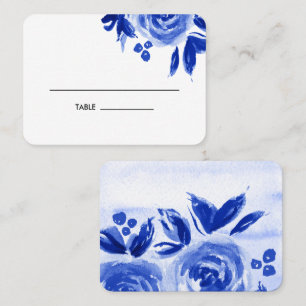 Blue Watercolor Floral Wedding Table Place Cards
