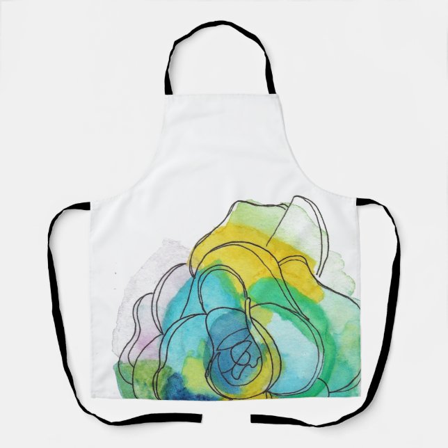 Blue Watercolor Flower Apron (Front)