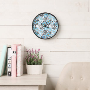 Blue Watercolor Flower - Botanical Floral Clock