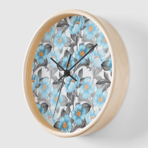 Blue Watercolor Flower - Botanical Floral Clock