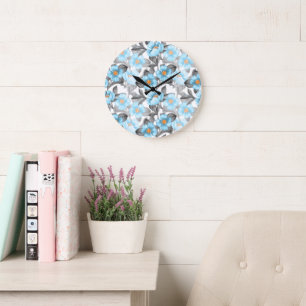 Blue Watercolor Flower - Botanical Floral Large Clock