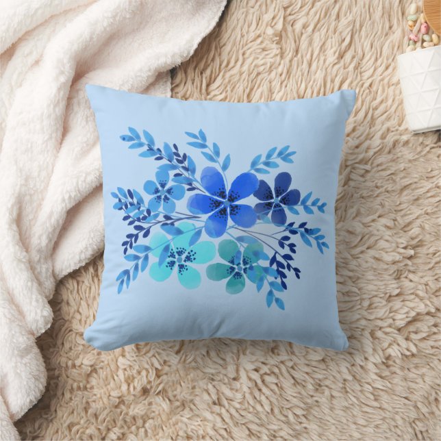 Blue watercolor flower cushion (Blanket)