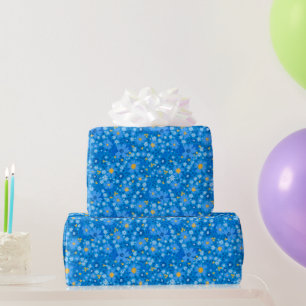 Blue watercolor flower design wrapping paper