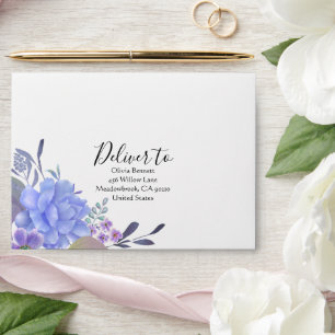 Blue Watercolor Flower Envelope