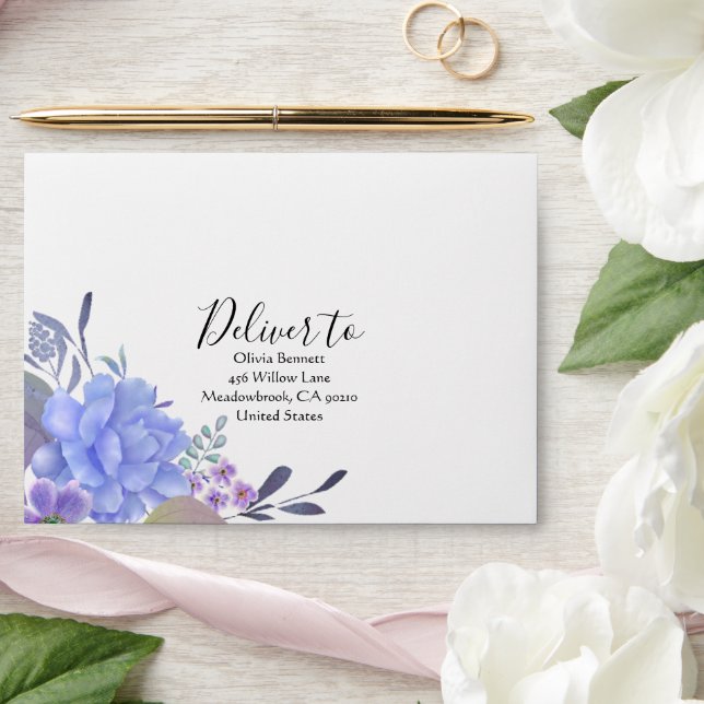 Blue Watercolor Flower Envelope (Wedding)