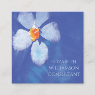 Blue Watercolor Flower Floral Professional Square Business Card