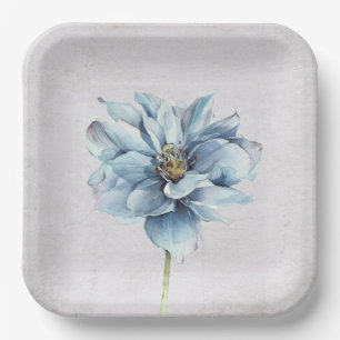 Blue Watercolor Flower Paper Plate