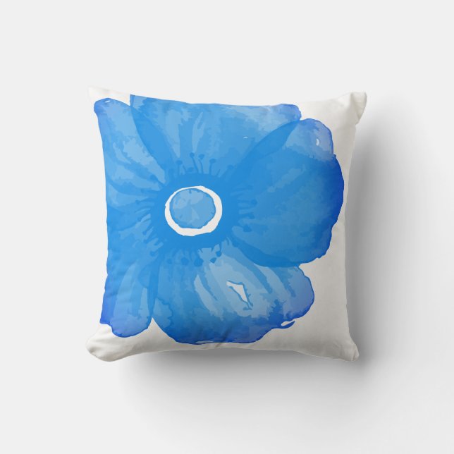 Blue Watercolor Flower Pillow (Front)
