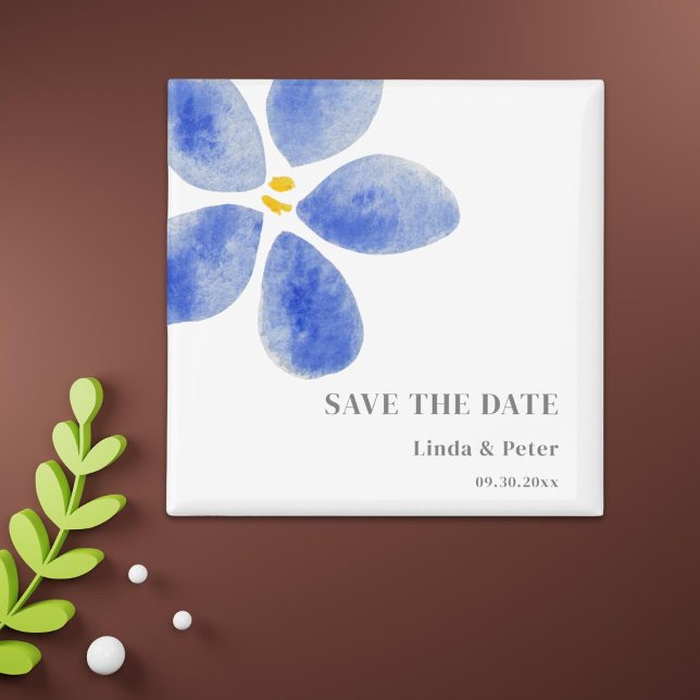 Blue Watercolor Flower Save The Date Wedding Magnet (Creator Uploaded)