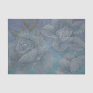 Blue Watercolor Flower Textural Decoupage Tissue Paper
