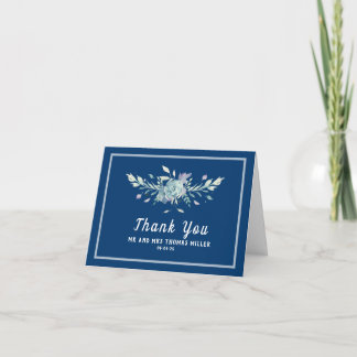 Blue Watercolor Flower Wedding Thank You Note Card
