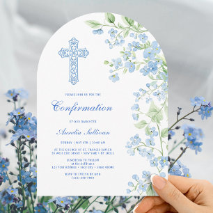Blue Watercolor Flowers Arch Confirmation Invitation