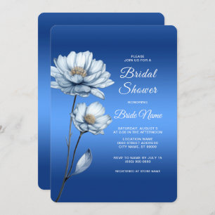 Blue Watercolor Flowers Bridal Shower Invitation
