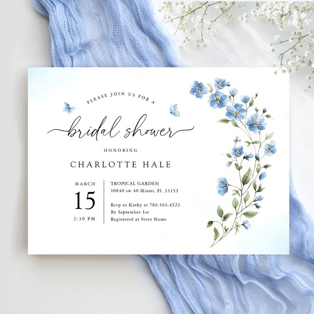 Blue Watercolor Flowers Bridal Shower Invitation (Creator Uploaded)