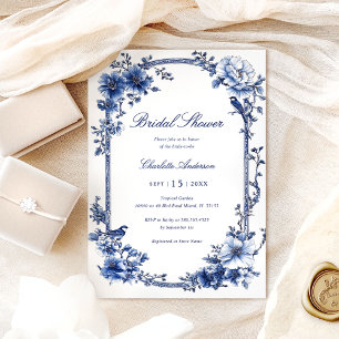 Blue Watercolor Flowers Bridal Shower  Invitation