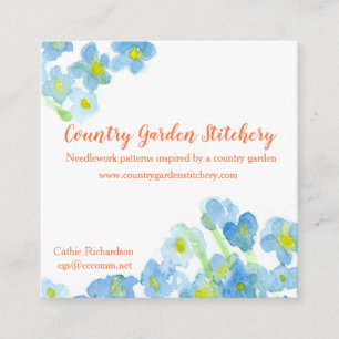 Blue Watercolor Flowers Butterfly Square Business Card