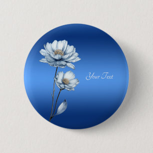 Blue Watercolor Flowers Button