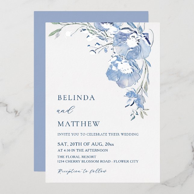 Blue Watercolor Flowers Casual Wedding (Front/Back)