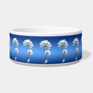 Blue Watercolor Flowers Ceramic Pet Bowl