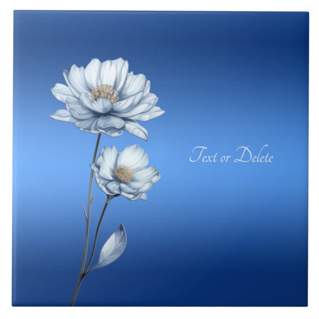Blue Watercolor Flowers Ceramic Tile (Front)