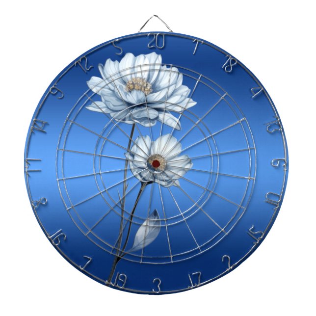 Blue Watercolor Flowers Dartboard (Front)