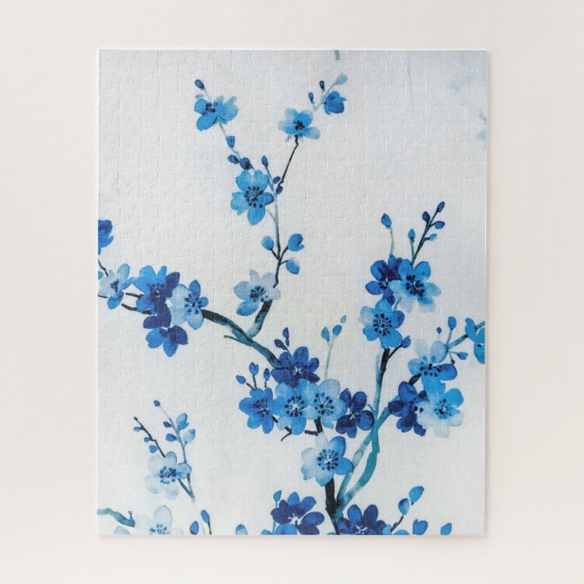 Blue Watercolor Flowers Delicate Beautiful Jigsaw Puzzle (Vertical)
