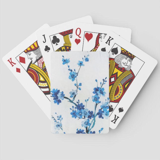 Blue Watercolor Flowers Delicate Beautiful Playing Cards (Back)