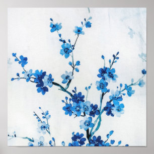 Blue Watercolor Flowers Delicate Beautiful Poster