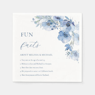 Blue Watercolor Flowers Fun Facts Wedding Napkin